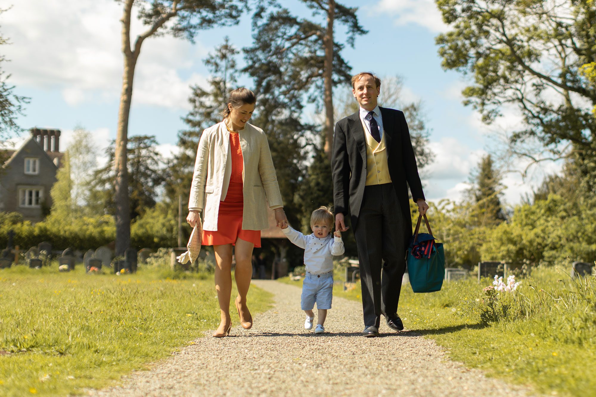 walking towards the church on a sunny day